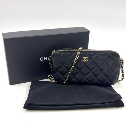 Chanel Matelasse W Zipper Chain Wallet Matelasse Serial No 22 Lambskin Black