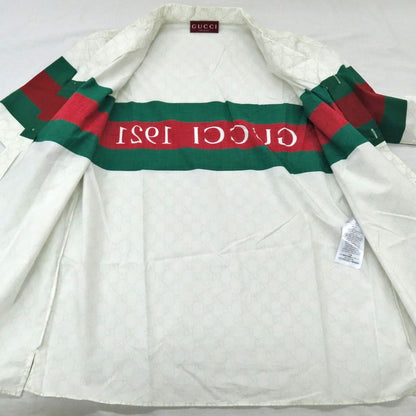 Gucci Web Stripe GG Cotton Shirt 791771 White Short Sleeve Shirt Size
