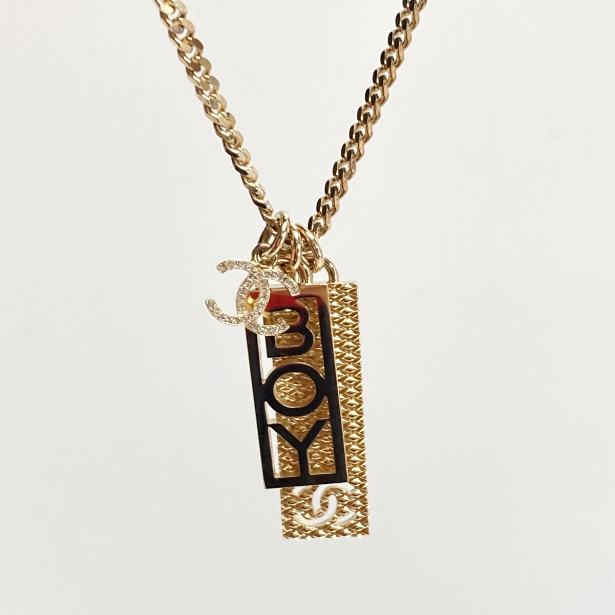 Chanel Boy Chanel Plate Long Necklace Ab7909 Gold GP Rhinestone Boy