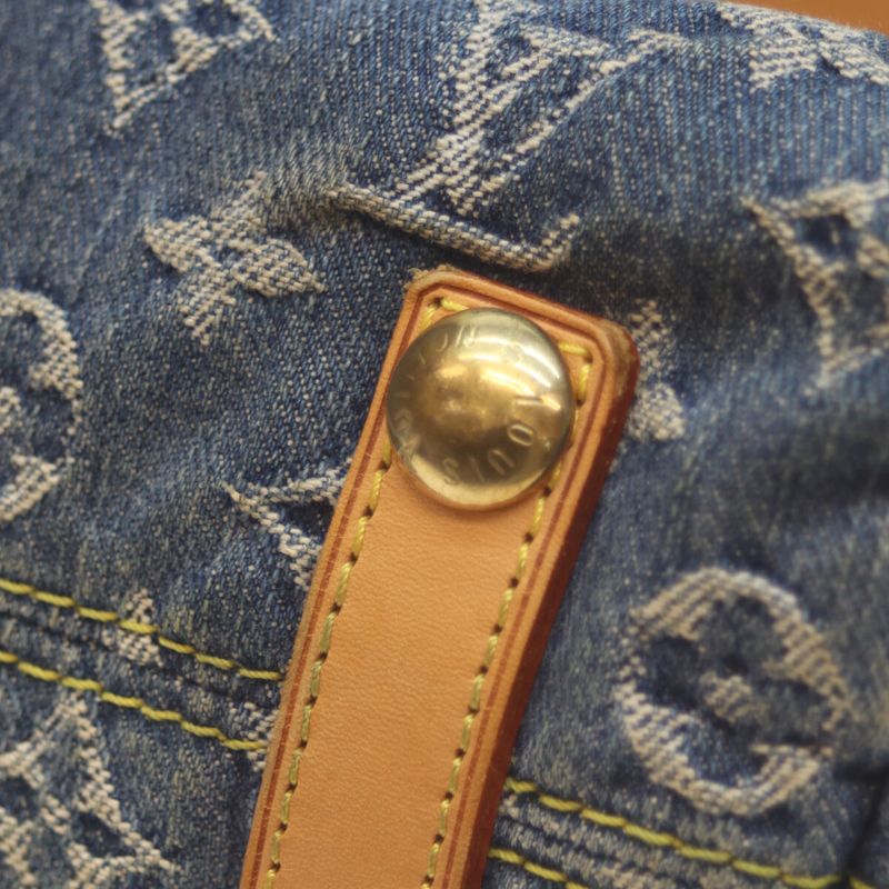 Louis Vuitton 08 M95048 Monogram Denim Baggy GM Tote Bag One Shoulder Blue Women