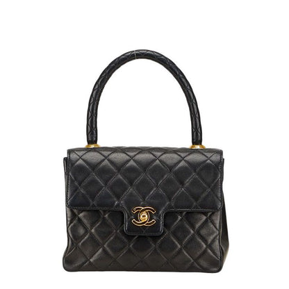 Chanel Matelasse Coco Mark Handbag Top Handle Black Lambskin Women Chanel