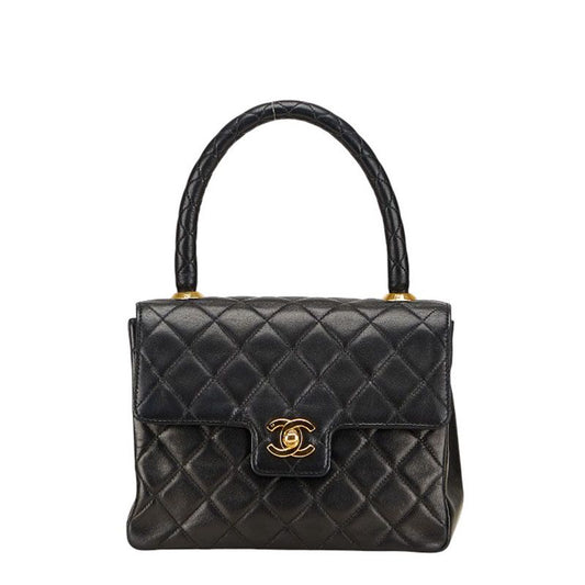 Chanel Matelasse Coco Mark Handbag Top Handle Black Lambskin Women Chanel