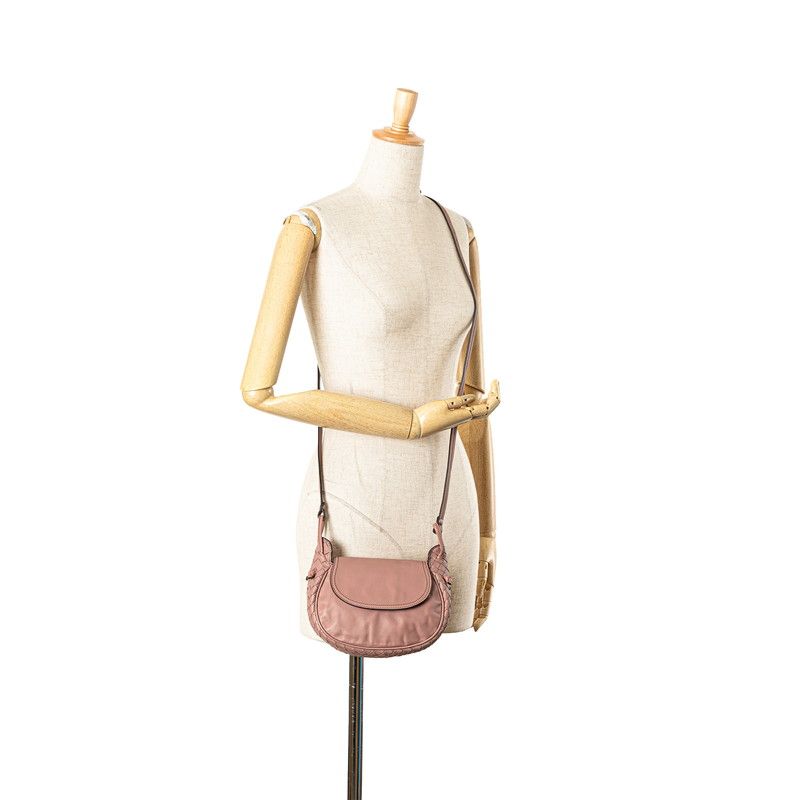 Bottega Veneta Intrecciato Crossbody Shoulder Bag Beige Pink Leather Women