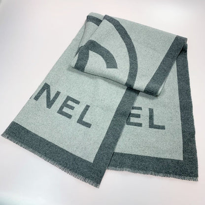 Chanel Coco Mark Large Gray Cashmere/silk Stole Shawl