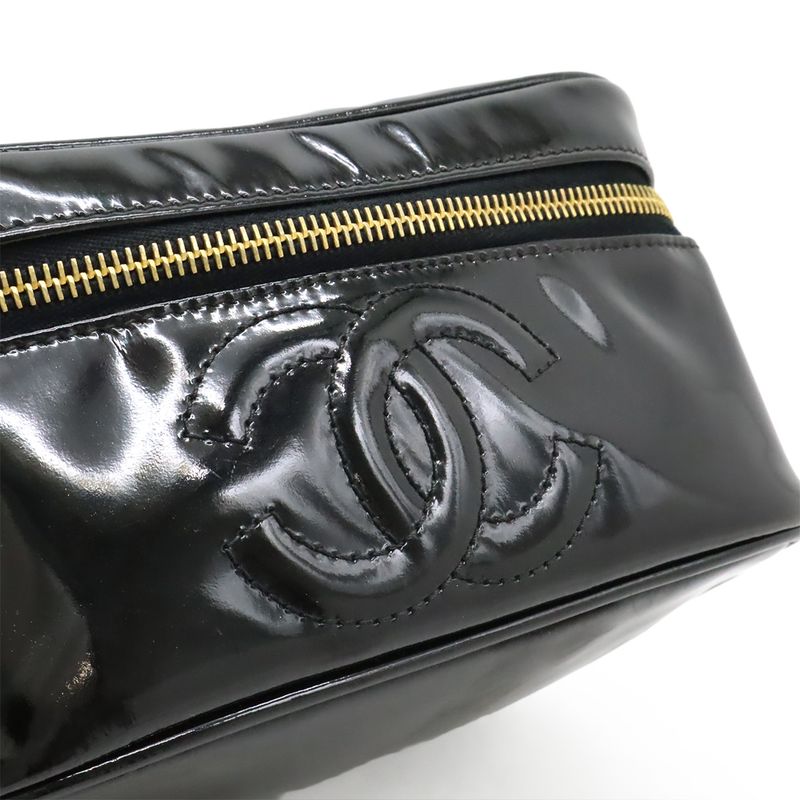 Chanel Coco Mark Enamel Vanity Bag Handbag Cosmetic Pouch Makeup Pouch Patent