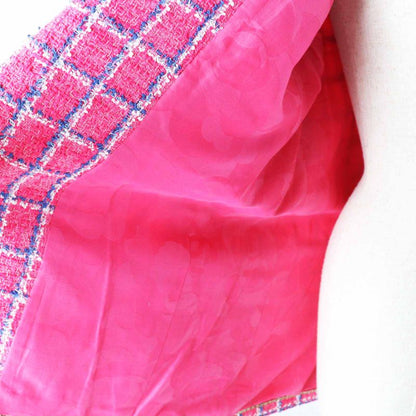 CHANEL 24P P76732 Cotton Coco Mark Bijoux Button Checkered Tweed Jacket Pink