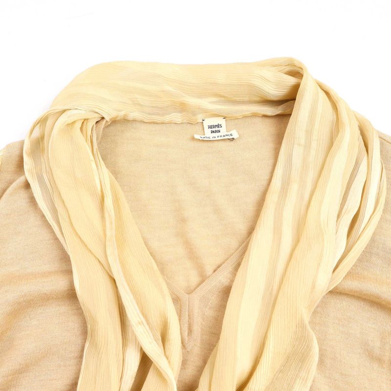 Hermes Silk Shawl Docking Cashmere Knit Sweater Beige LA