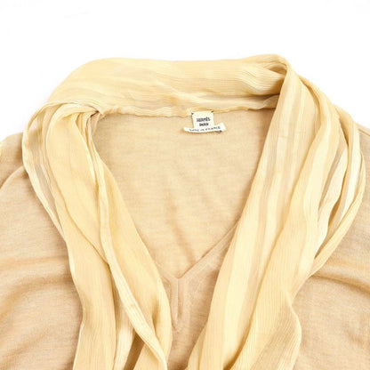 Hermes Silk Shawl Docking Cashmere Knit Sweater Beige LA