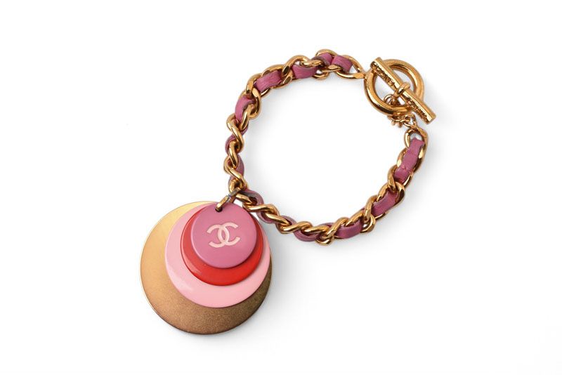 Chanel Bangle Chain Bracelet Chanel CC Coco Mark Pink Multi Gold 01