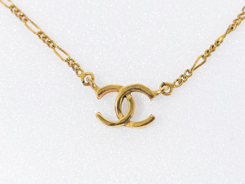 Authentic Chanel Coco Mark Necklace Pendant GP Gold Plated Accessories Jewelry