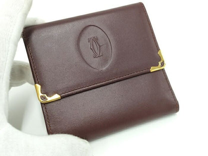Cartier Compact Wallet Trifold Clasp Closure Mastline Leather Bordeaux