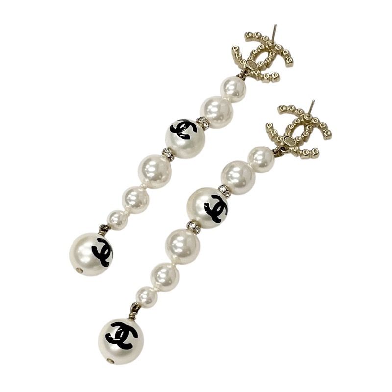 Chanel Earrings Earring Gold Black Coco Mark Rhinestone