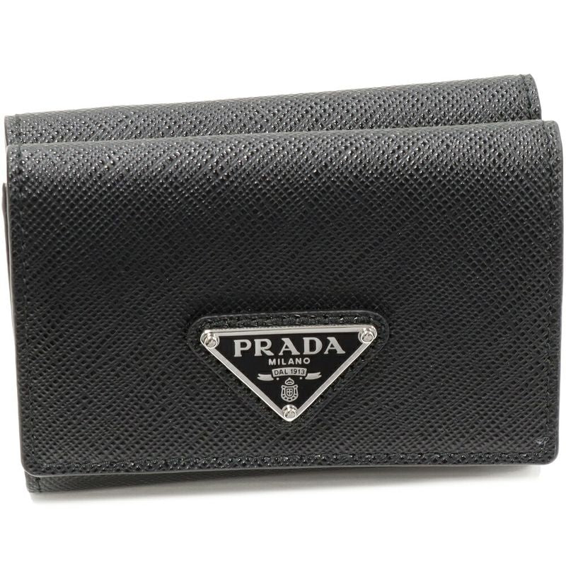 Prada Saffiano Triangle Compact Wallet Leather Black 2mh042_qhh_f0002