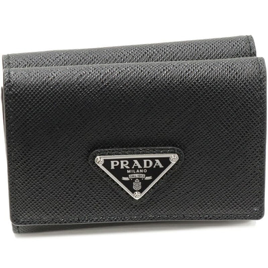 Prada Saffiano Triangle Compact Wallet Leather Black 2mh042_qhh_f0002