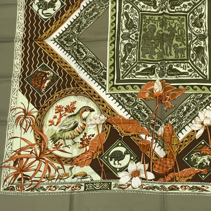 Hermes Carre 90 Silk Scarf LE Jardin DES Coptes Coptic Garden Green