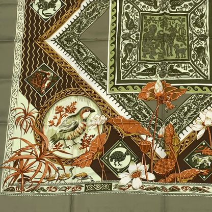 Hermes Carre 90 Silk Scarf LE Jardin DES Coptes Coptic Garden Green