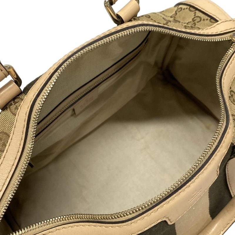 Gucci Handbag GG Pattern 247205 Dark Brown And Beige Mini Boston Leather