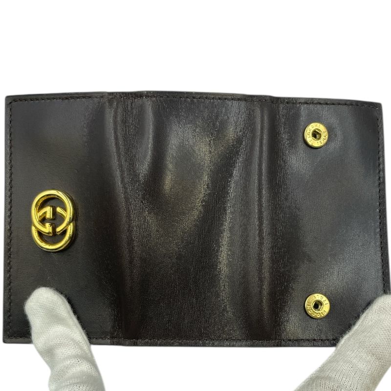 Gucci Key Case GG Logo Leather Hardware Engraved Black