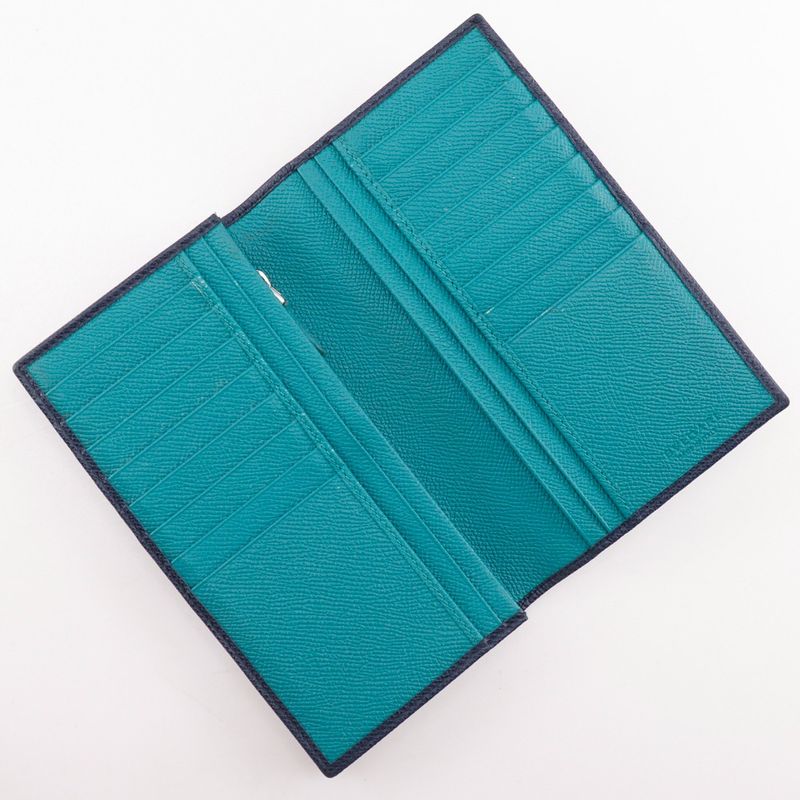 Bvlgari Leather Black/green Men's Long Wallet