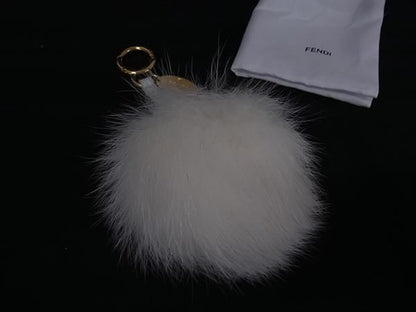 Fendi Pom Charm Fur Key Holder Key Ring Bag Charm Ivory Fb3175