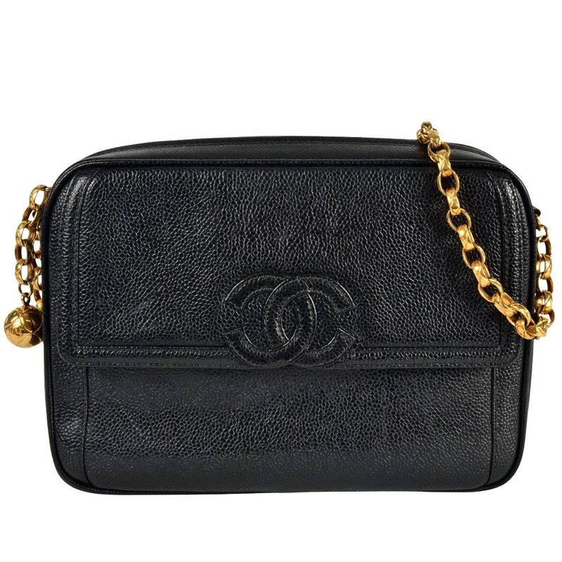Chanel Coco Mark Chain Shoulder Bag Caviar Skin Black Gold Hardware