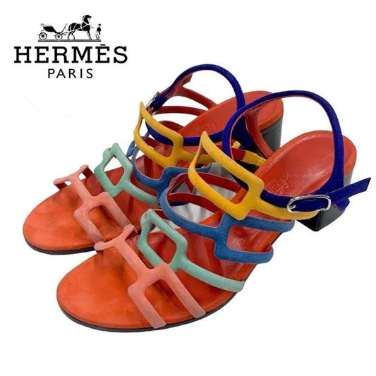 Hermes Sandals Shoes Suede Multicolor Square