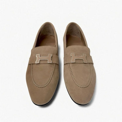 Hermes Paris Loafer Leather Shoes Suede Beige Unused Hhardware Moccasin Flat