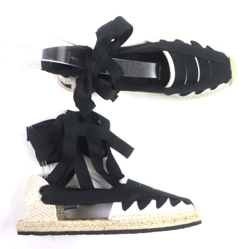 LOEWE 731911 Espadrilles Lace-up Shoes Canvas Black Beige 42 With Box/storage