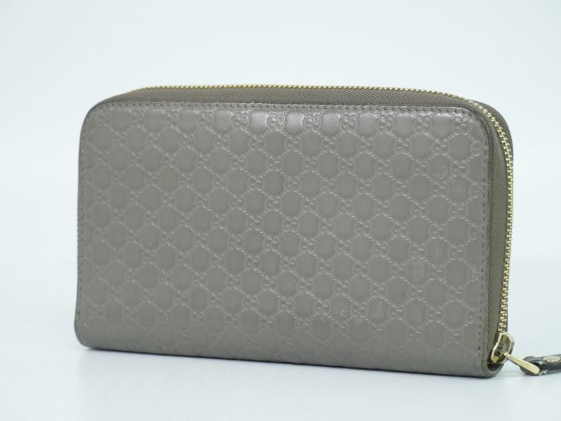 Authentic Gucci Shimmer Leather Round Zipper Long Wallet Long Wallet Gray