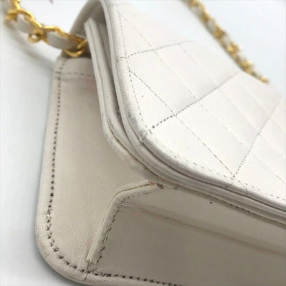 Chanel CC Logo Mini Quilted Lambskin Push Lock Chain Shoulder Bag White