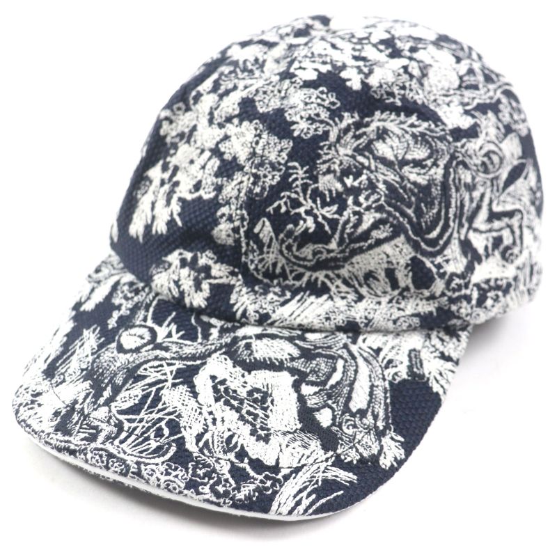  Christian DIOR 24tjv922x134 Toile Du Jouy D-player Hat White Navy 59 Made In