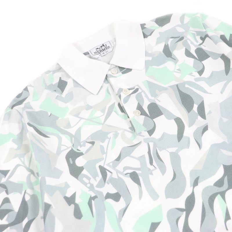 Hermes 23SS 100% Cotton All-over Pattern Shell Button Short-sleeved Polo Shirt