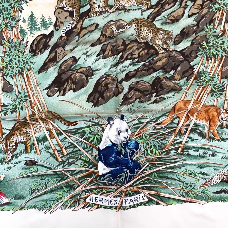 Hermes Carre 90 Sichuan Ivory X Multicolor Scarf 100% Silk