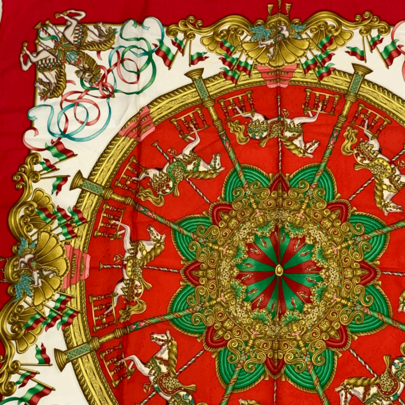 Hermes Carre 90 LUNA PARK Amusement Park White And Red Scarf 100% Silk