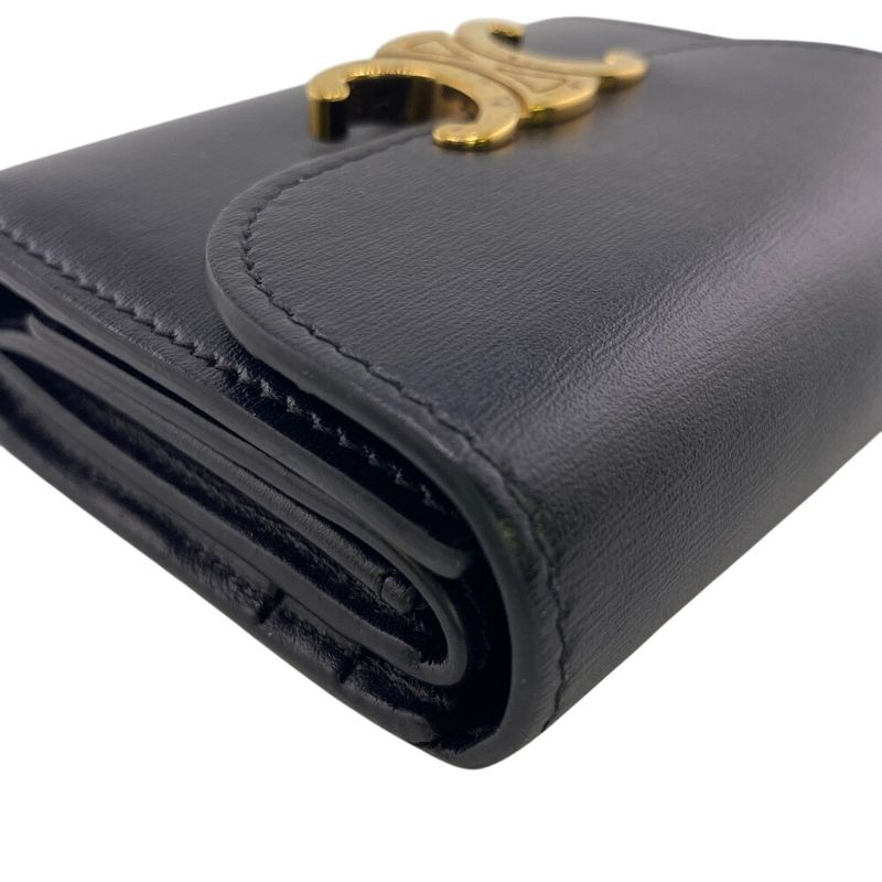Celine Small Flap Wallet Trifold Wallet Branded Coin Purse Bill Black Women