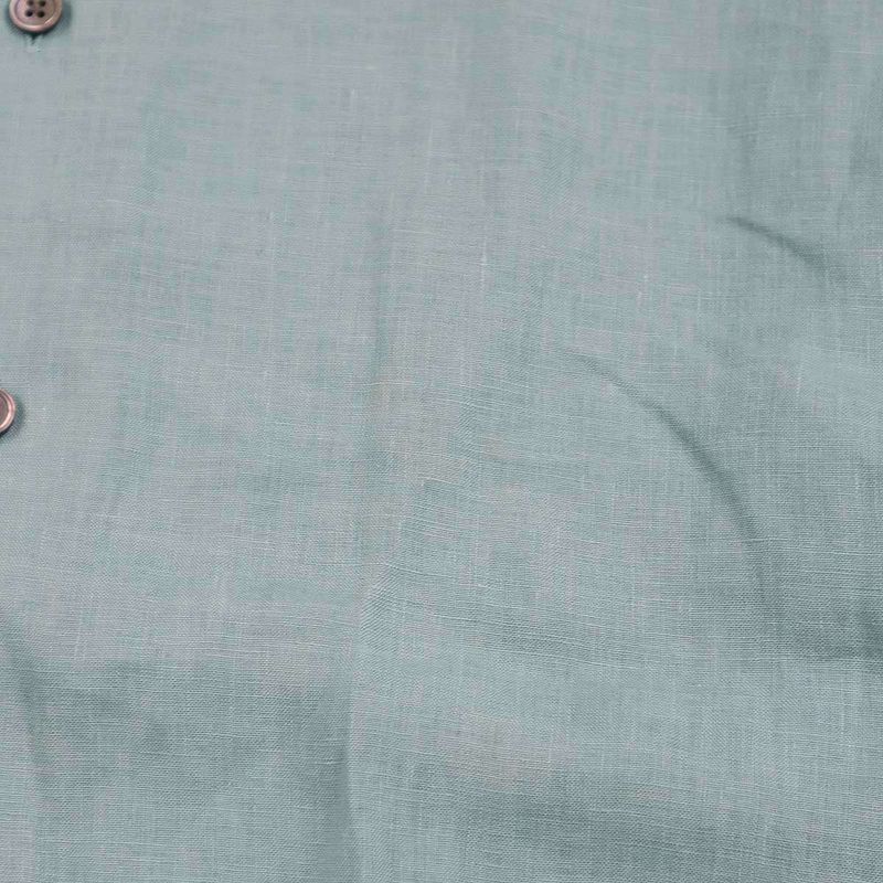 Hermes 22ss Linen Band Collar Shirt Turquoise Blue 38