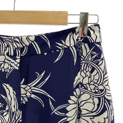 Prada - Silk Allover Flower Print Tapered Pants - 38S - Navy White - Women's