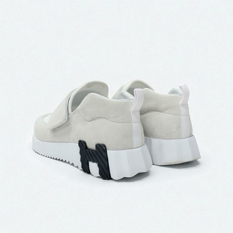 Hermes H Sneakers Shoes Suede Fabric White Velcro