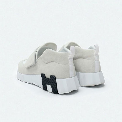 Hermes H Sneakers Shoes Suede Fabric White Velcro