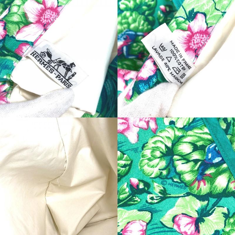 Hermes Shoulder Bag FROG Floral Flower Cotton Green