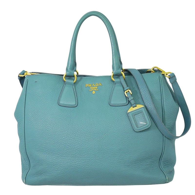 Authentic Prada Leather 2WAY Shoulder Bag Handbag Light Blue Bag Pre-owned