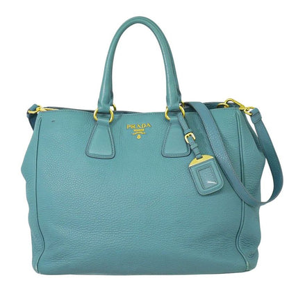 Authentic Prada Leather 2WAY Shoulder Bag Handbag Light Blue Bag Pre-owned