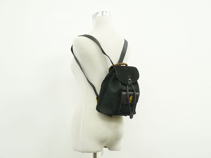 Authentic Gucci Bamboo Backpack Sac Backpack Suede Leather Black Bamboo Bag