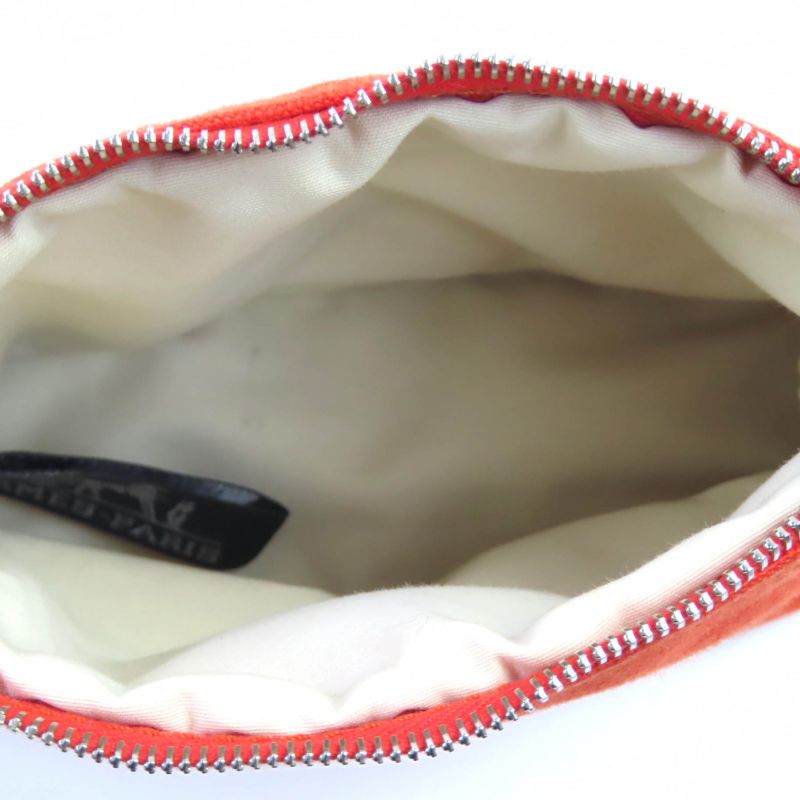 Hermes Bolide Pouch Mini 100% Cotton H Logo Embroidery Leather Use Cosmetic