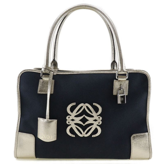 Loewe Amazona 36 Boston Bag 2010 Canvas X Leather Navy Blue Ladies Handbag