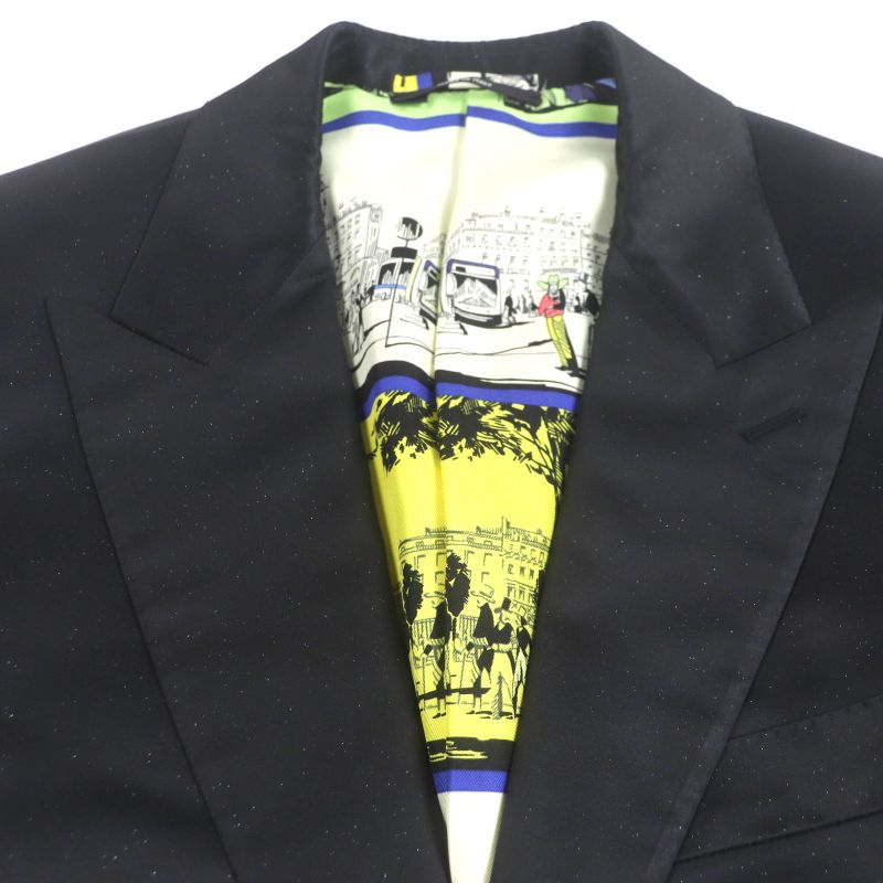 Hermes Lame Logo Silver Buttons 100% Silk Lining All-over Pattern Single