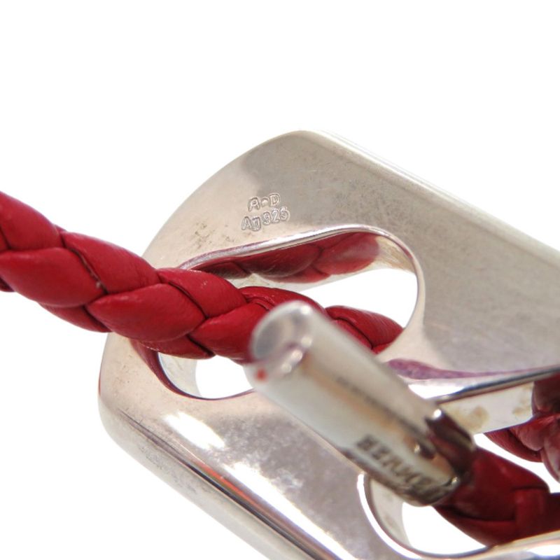 Hermes Leather 925 Silver Red Bracelet 0093 Hermes