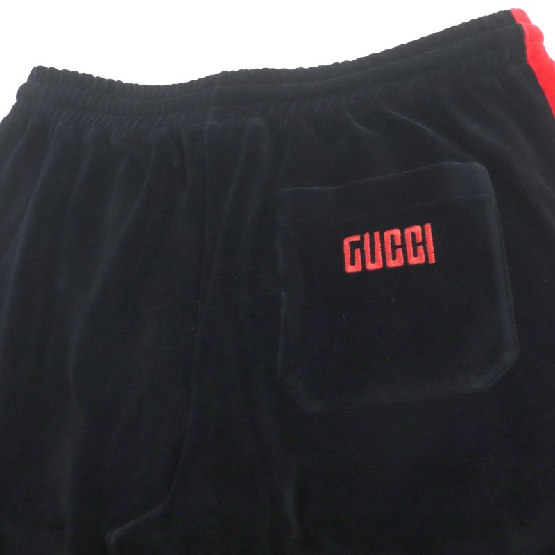 Gucci 587466 Webline Logo Embroidery Velour Shorts Black Red Green S Made In