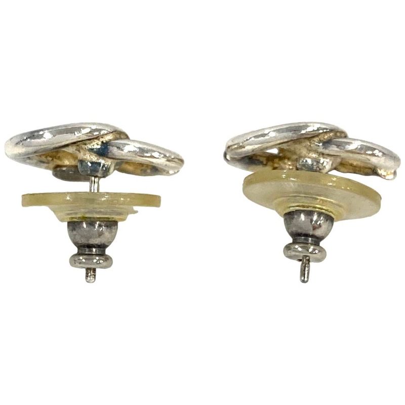Chanel Coco Mark Earrings Silver Stamped Metal 01P