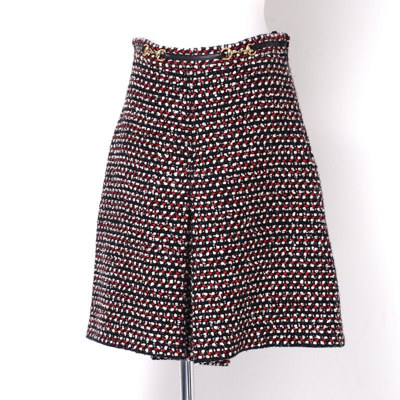 Gucci Skirt Size 42 Tweed Sequins Bit Hardware Belt Decoration Michele Period